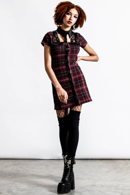 All Attitude Cut-Out Dress [BLOOD TARTAN] - Resurrect