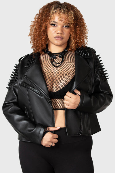 Black leather jacket plus best sale