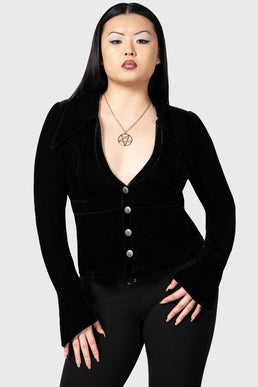 Evelina's Enhancement Velvet Plunge Shirt - Resurrect