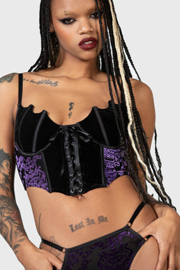 Sexy Gothic Lingerie Set with Plunge Bra, Double Ribbon Thong, and Bow Leg  Rings - Women's Underwear for a Seductive Look