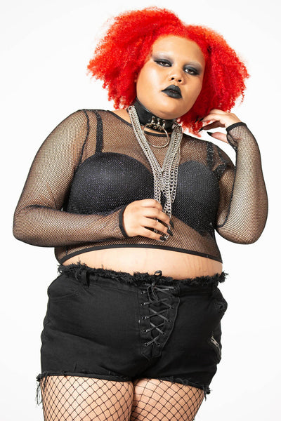 Plus size fishnet long sleeve shirt online