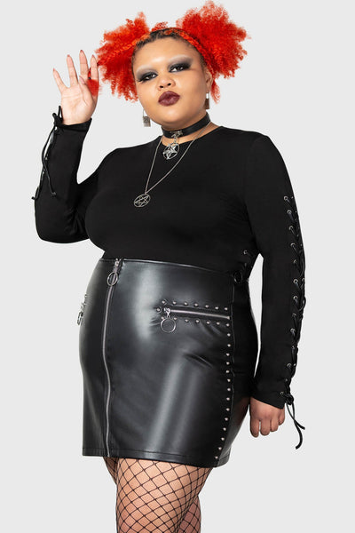 Black leather skirt plus size best sale