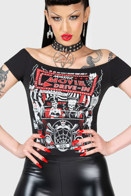 Monster Movie Drive In Off Shoulder Top