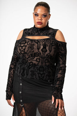 Tuned Out Mesh Cold Shoulder Top