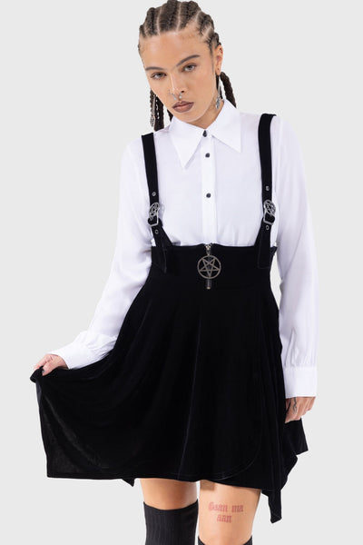 Black and white skirt with suspenders best sale