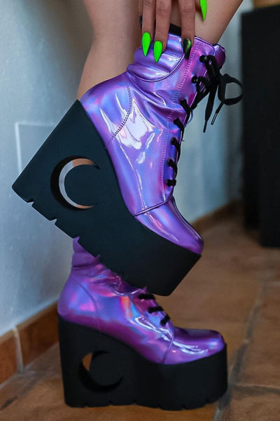 Diana Crescent Wedge Boots [PURPLE HOLOGRAPHIC]