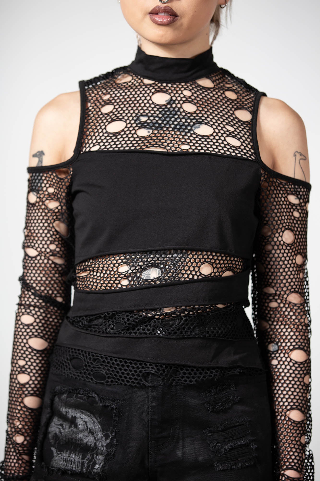 Burn Out Fishnet Crop Top