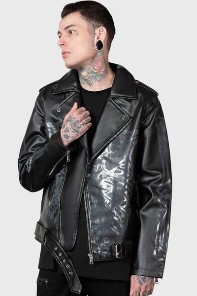 Dark Elegance: Men's Tight Gothic Black Leather Motorcycle Biker