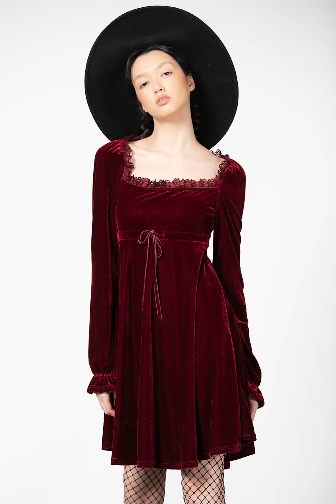 Imperia Long Sleeve Velvet Dress [BLOOD] | Killstar