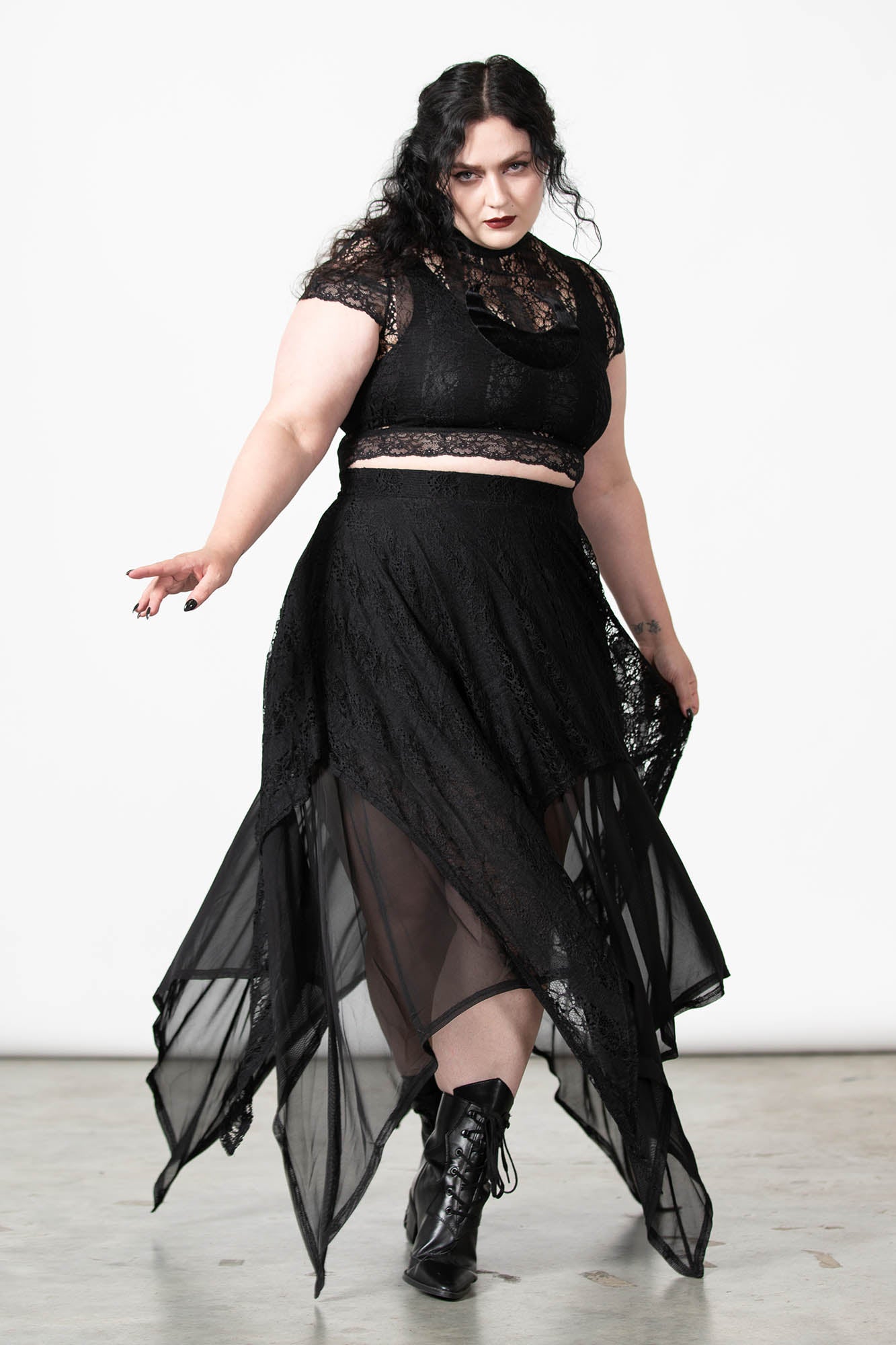 Plus size black high low maxi skirt hotsell