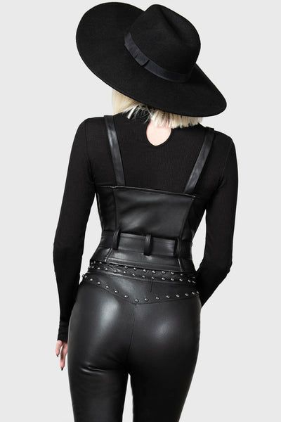 Widow Faux Leather Underbust Corset - Black