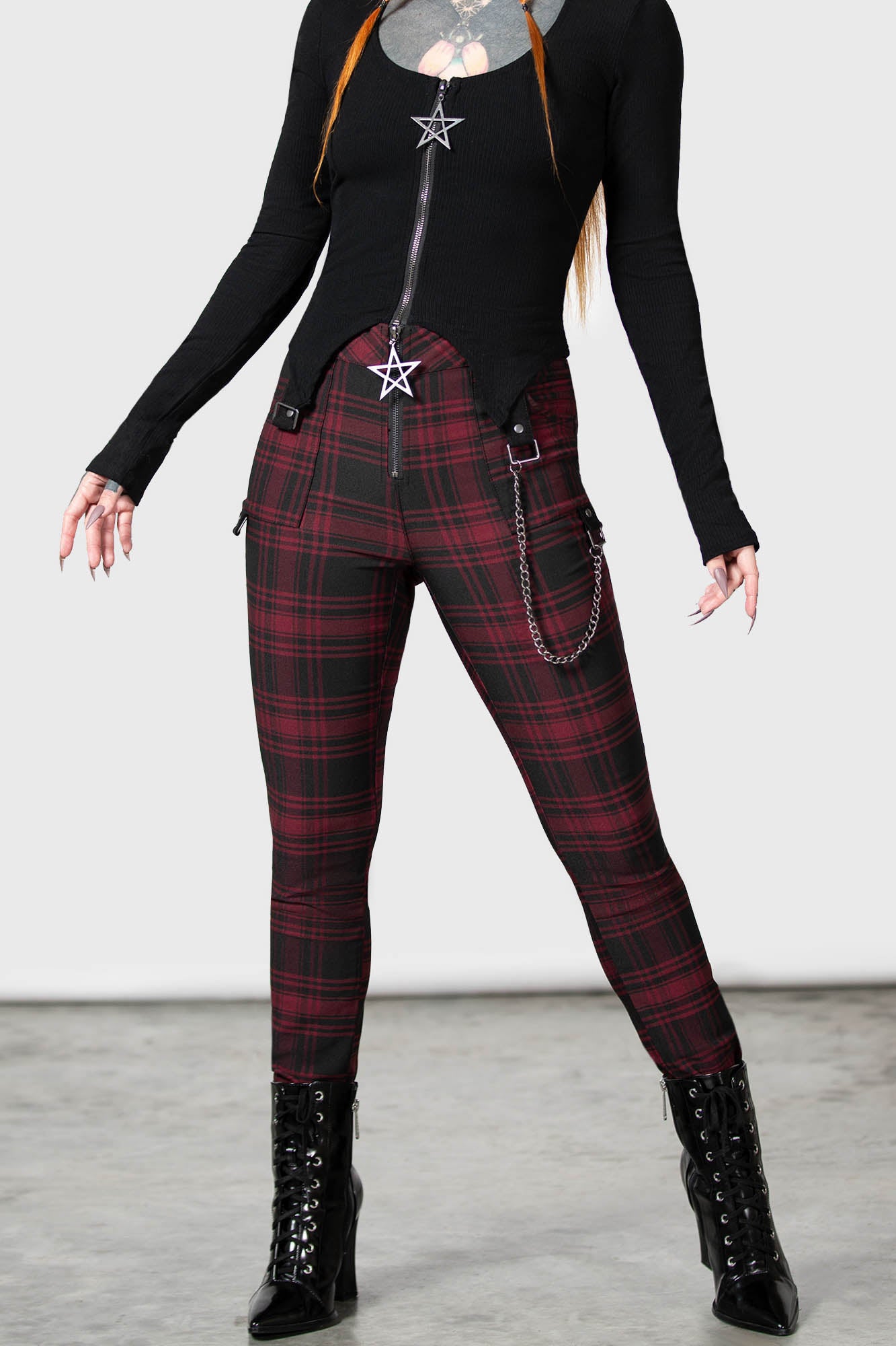 Red Tartan Plaid Split Leg Zipper Rock Punk Gothic Alternative Unisex  Trouser Pants 2XL Waist 38  Amazoncouk
